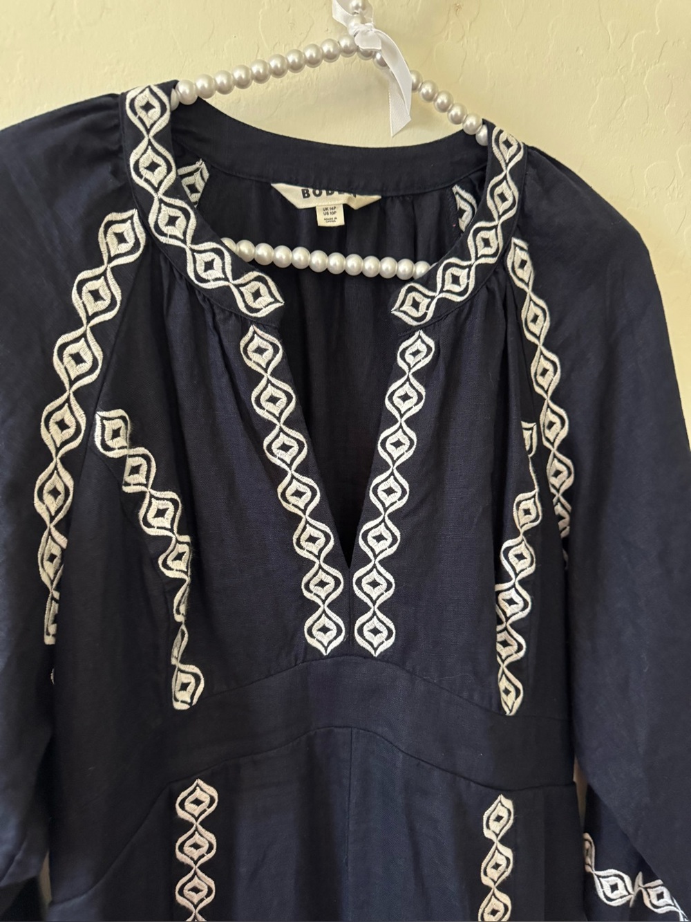 Boden Navy Maxi Dress with White Embroidery - Picture 2 of 9